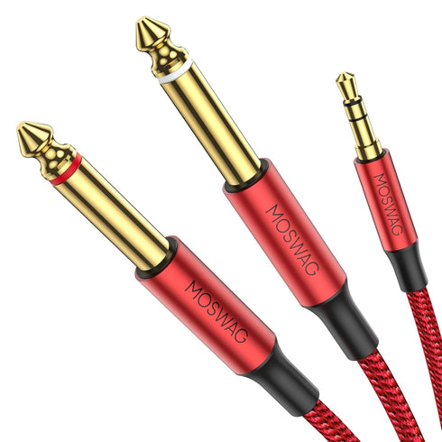 MOSWAG 3.5mm 1/8" TRS to Double 6.35mm 1/4" TS Mono Y-Cable 6.6FT/2Meter Splitter Cable,Stereo Audio Cord Compatible with Phone iPod Laptop Multim...