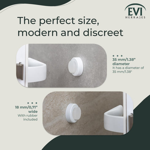 EVI | Wall Mounted Doorstop | Natural Silicone | Adhesive or Screw Installation | Stainless Steel | Mod. I-254 (White Rubber - White Lacquered)...
