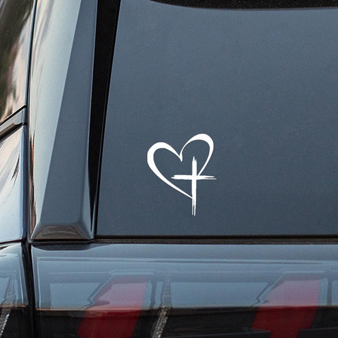 Love Cross Sticker Decal, Love Heart Cross Stickers, Decal Vinyl Sticker for Notebook, Car, Laptop, Window 8.7''×6''...