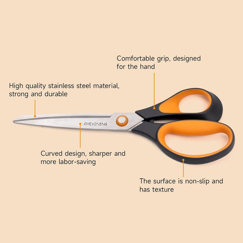 All Purpose Scissors Utility Scissors for Office Home Supplies,Crafting Scissors 2 Pack,Right Handed,Different Size...