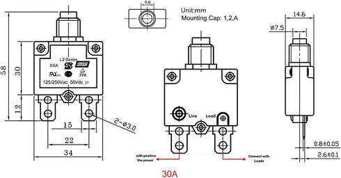 5pcs Push Button Reset 5A 10A 15A 20A 30A Circuit Breakers with Quick Connect Terminals and Waterproof Button Cap...