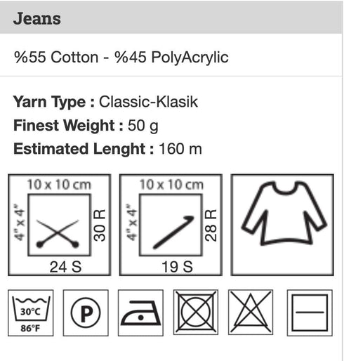 4 Skein 55% Cotton 45% Acrylic YarnArt Jeans Yarn 200 gr 696 yds Color (1 - White)...