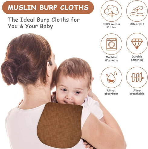 Muslin Burp Cloths for Baby, 6PCS Baby Burp Cloths for Boys Girls, 100% Cotton Burp Rags 20''X10'', Soft and Absorbent Burp Cloths Neutral for New...