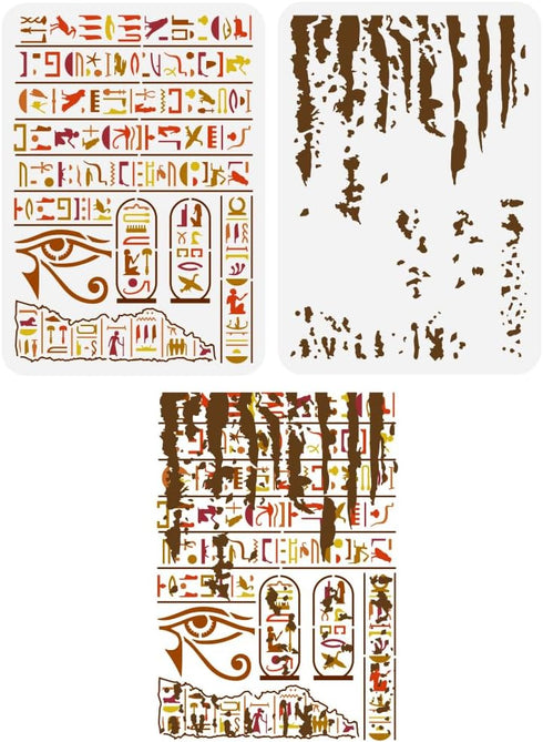 FINGERINSPIRE 2 Pcs Egyptian Hieroglyphs Painting Stencil 8.3x11.7 inch Reusable Eye of Horus Pattern Drawing Template Ink Texture Decoration Sten...