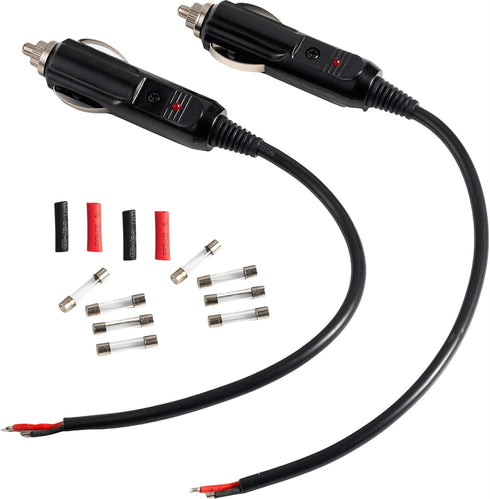 Cigarette Lighter Male Plug Replacement 12-24V Fused 2 Pack,1FT 16AWG Extension Cable with 5A10A15A20A Fuse Male Cigarette Lighter Plug Adapter wi...
