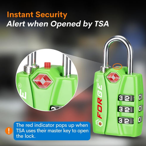 Forge TSA Luggage Combination Lock - Open Alert Indicator, Easy Read Dials, Alloy Body- Ideal for Travel, Lockers, Bags (Green 2Pk)...
