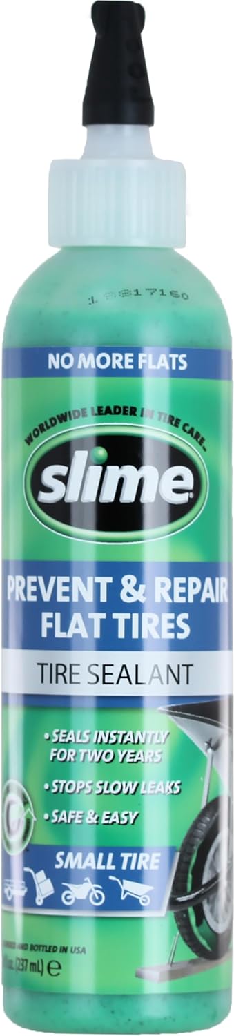 Slime 10007 Flat Tire Puncture Repair Sealant, Prevent and Repair, Small Tubeless Tires, Non-Toxic, eco-Friendly, 8 oz Bottle...