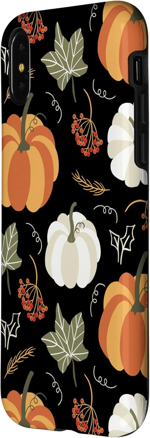 iPhone X/XS Autumn falling leaves and pumpkin spice harvest happy fall Case...
