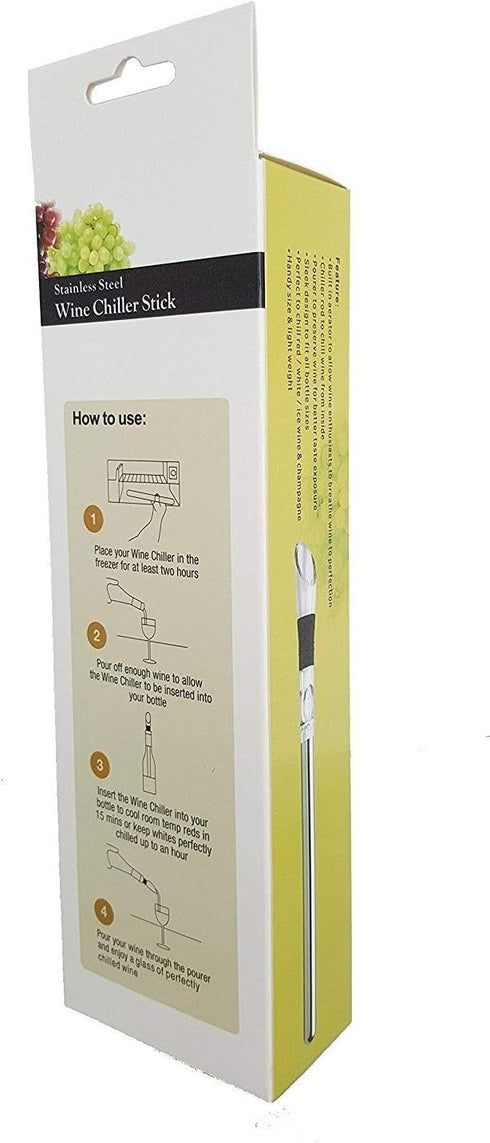 Keep your WINE COLD! 3-in-1 Wine Chiller Stick - Stainless Steel Wine Bottle Cooler - Freezer Stick - with Aerator and Pourer Decanter - for Red a...