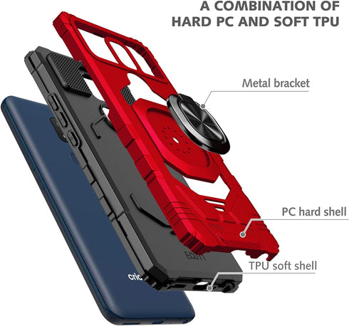 for for Cricket Icon 3, Splendor, AT&T Motivate 2 - Shockproof Protective Phone Case w/Ring Stand - RS7 Red...