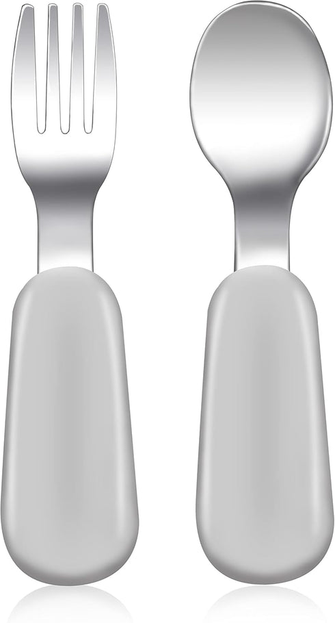 2 pcs Toddler Utensils, Stainless Steel Toddler Silverware Set with Round Handle, Baby Forks for Self Feeding, 1 Toddler Fork and 1 Toddler Spoon,...