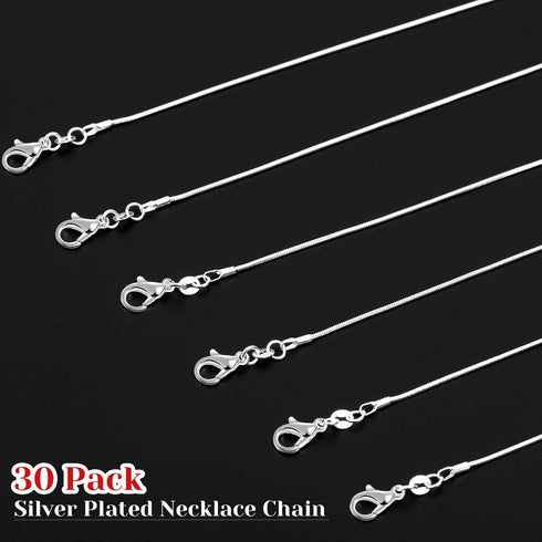 30 Pack Chains for Jewelry Making, Paxcoo Necklace Chains Bulk Silver Plated Snake Chains for Necklace Jewelry Making, 1.2 mm (22 Inches)...