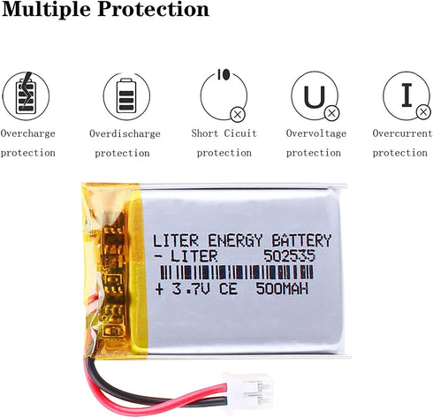 3.7V Lipo Battery 500mAh Rechargeable Lithium ion Polymer Battery 502535 Lithium Polymer ion Battery with JST Connector...