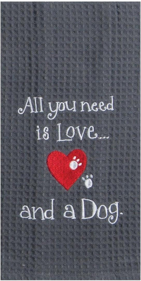 Kay Dee Dog Lover Embroidered Waffle Towel Set - Cotton - One Each You Had Me at Woof & Dog Love...