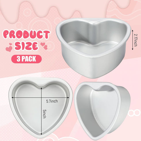 Mifoci 3 Pieces Heart Shaped Cake Pans Aluminum Cake Pans Heart Cake Mold for Baking DIY for Kitchen Wedding Party Valentine(Silver, 5.7 Inch)...