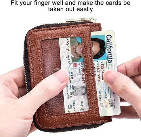 Credit Card Holder For Women, Rfid Blocking Small Compact Bifold Credit Card Wallet With Zip Close, ID Card Holder With Key Chain, Waterproof Purs...