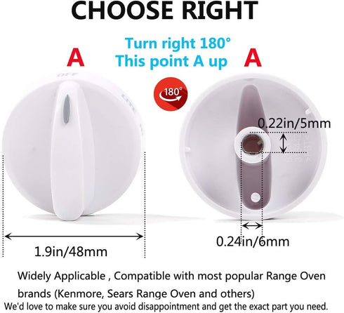 Reyhoar Range Surface Burner Knob Replacement Part 316442512 Compatible with Frigidaire & Kenmore & Sears Range Oven - Replaces PS2332410, AP4327159, FRG316442512, 1 Pcs, White