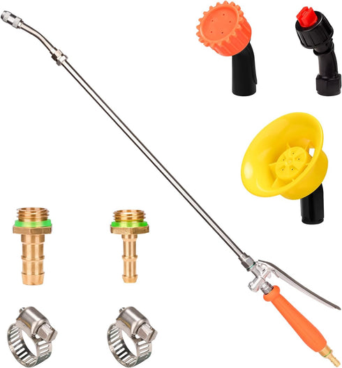 Sprayer Wand with 4 Different Types of Nozzles, Replacement Sprayer Wand with 1/4" & 3/8" Brass Barb for Most Sprayer Hoses, Built-in Stainless St...