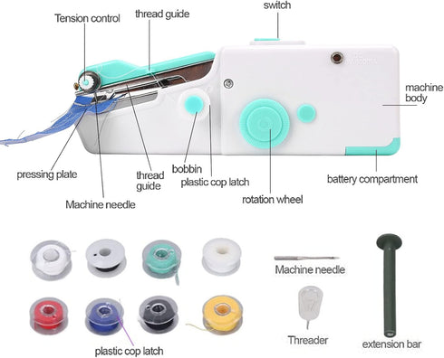Jeanoko Mini Portable Sewing Machine, Handheld Sewing Machine Multipurpose Cordless Portable Sewing Machine for Beginners Kids Adults Quick Mendin...