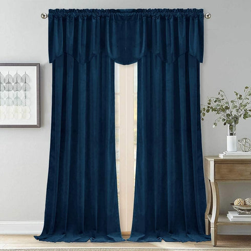 StangH Navy Blue Valances Curtains - Luxury Velvet Txture Tier Curtains Rod Pocket Top Home Fashion Short Curtains for Bedroom Gallery Office Wind...