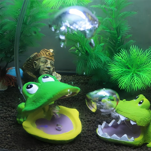 Cute Fish Tank Frog Air Bubble Maker, Aerating Action Frog Air Bubbler with Auto Open and Close Mouth, Aquarium Frog Decor Ornaments for Increase ...