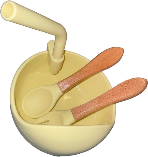 Toddler Suction Bowl Set with Spoon and Spork Food Grade Silicone GIFT for Early Eating Stages of Life (YELLOW)...