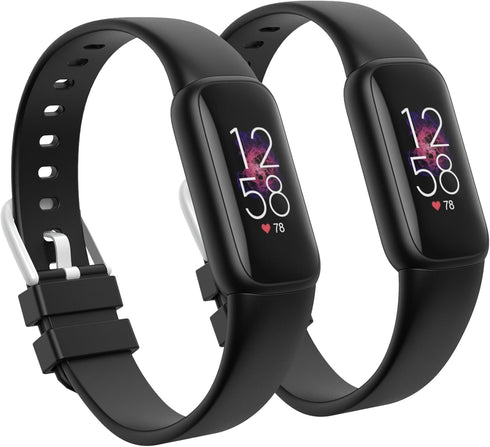2 Pack Waterproof Bands Compatible with Fitbit Luxe Bands for Women Men, Classic Soft Sports Replacement Wristbands (Small 5.5" - 7.3", black/blac...