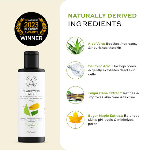Clarifying Toner for Face - Salicylic Acid Toner - Spot and Oil Control, Cruelty-Free Skincare by The Natural and Organic Family - 7.04 oz...