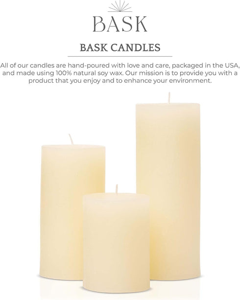 BASK Mottled Pillar Candles - Unscented Ivory Pillar Candles Set of 3 - Dripless, Smokeless for All Occasions...