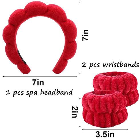 Spa Headband for Washing Face Wristband Set Sponge Makeup Skincare, Terry Cloth Bubble Soft Get Ready Hairband for Women Girl Puffy Padded Headwea...