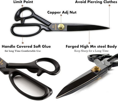 CINKCO® 10.0 inch Professional Sewing Scissors Heavy Duty 65Mn Forged Alloy Steel Premium Household Office Shears Ultra Sharp for Thickened Leathe...