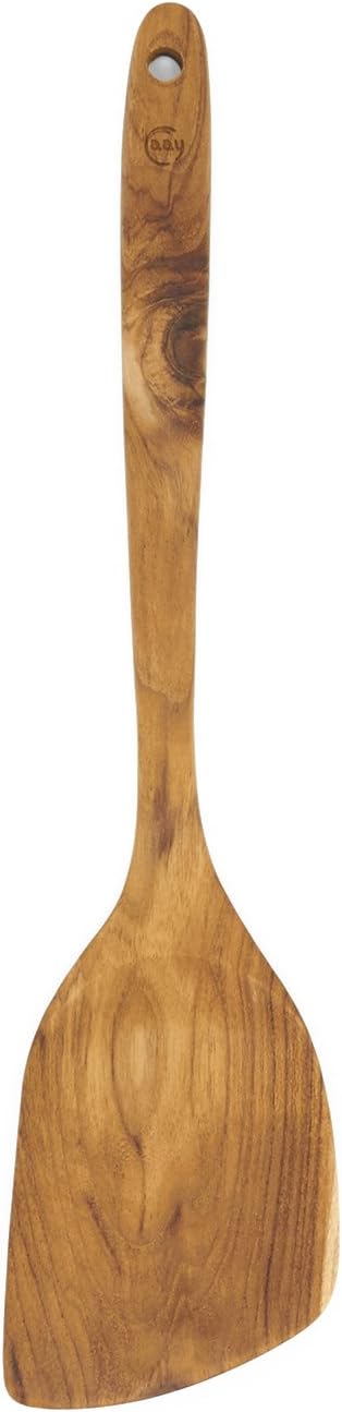 FAAY 13.5” Stir Fry Wooden Spatula for RIGHT Hand, Ergonomic Handle Saute Paddle, Healthy Wood Turner, Handcraft from High Moist Resistance Golden...