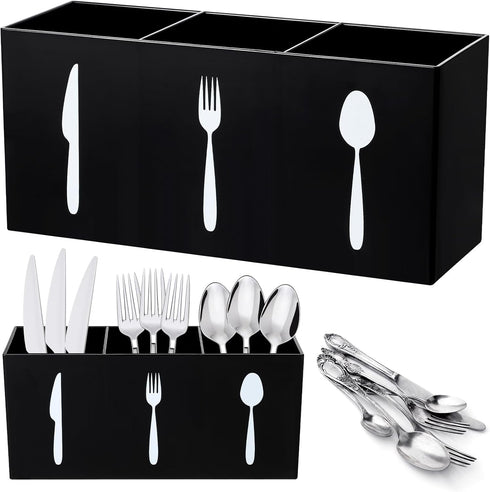 Acrylic Cutlery Storage Organizer Bin Silverware Caddy Countertop Knife Spoon and Fork Holder Kitchen 3 Section Tableware Storage Box for Cabinet ...
