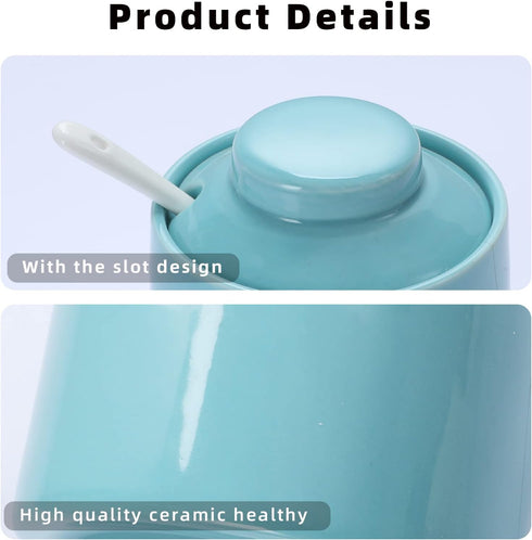 ONTUBE Ceramic Sugar Bowl with Lid and Spoon,Porcelain Seasoning Box Salt Bowl,8oz ?Turquoise Blue?...