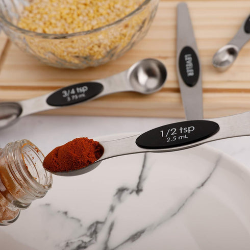 Magnetic Measuring Spoons Set of 5 Stainless Steel Dual Sided Stackable Teaspoon for Measuring Dry and Liquid Ingredients...