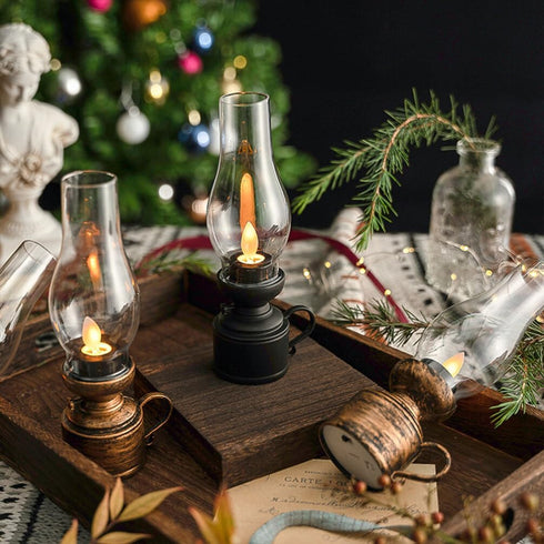 Zerodeko Kerosene Lamp Vintage Flameless Table Lamp Led Kerosene Lantern Clear Hurricane Lamp Battery Operated Nightstand for Bedroom Living Room ...