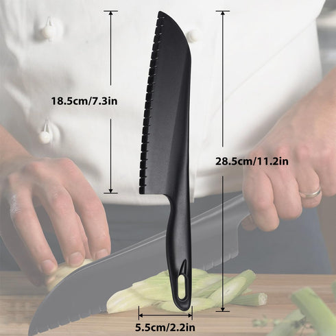 11” Nylon Knife for Nonstick Bakeware with Serrated Edges, Large Plastic Kitchen Knife to Cut Lettuce Salad Cake Brownie or Veggies Fruits, Nonmet...