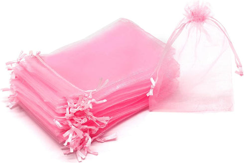 50Pcs Pink Organza Bags 3x4 inches, Small Mesh Drawstring Jewelry Candy Pouches Wedding Party Baby Shower Favor Gift Bags...