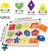 Wooden Shape Peg Puzzles, Montessori Educational Toy Baby Puzzle, 12 Geometric Shape Puzzle with Board Knob, Preschool Wooden Puzzles for Toddlers...