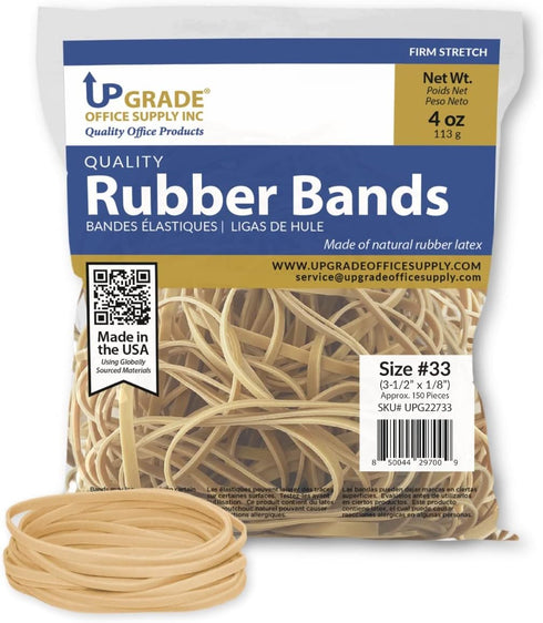 Upgrade Office Supply UPG22733 Rubber Bands, Size #33 (3-1/2 x 1/8") Natural Crepe, Made in USA (4 Oz Bag)...