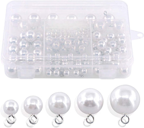 Swpeet 90Pcs 8mm 10mm 12mm 14mm 16mm White Pearl Bead Cap Half Ball Dome Metal Circle Hook Buttons Assortment Kit for Crafting Sewing Scarpbooking...