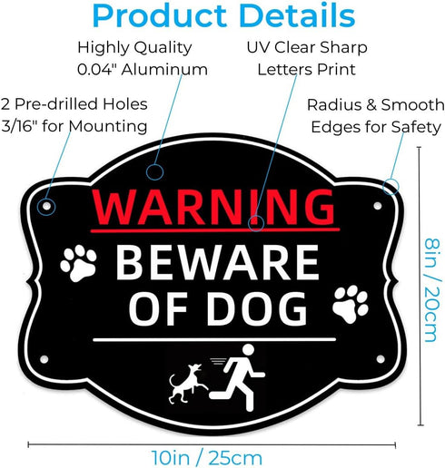 2 Pack Beware of Dog Signs, 10x8 Inch Reflective Aluminum Metal Dog Warning Signs, Durable Ink & Fade Resistant & Weatherproof Beware of Dog Signs...