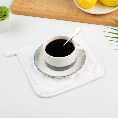 100% Cotton Kitchen Everyday Basic Terry Pot Holder Heat Resistant Coaster Potholder for Cooking and Baking Set of 5 White...