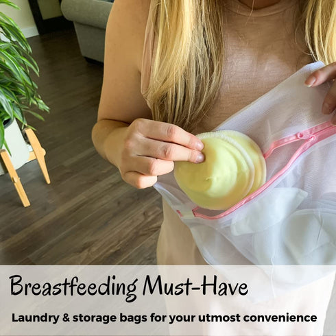 Bamboo Viscose Nursing Pads - 14 Washable Pads with Wash and Storage Bags - Breastfeeding Nipple Pads for Maternity - Reusable Breast Pads for Bre...