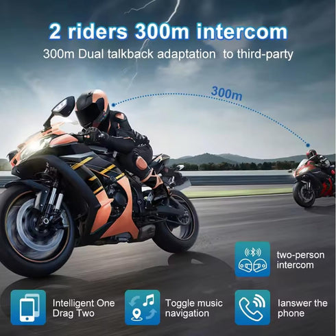 Y102X Helmet Talk Motorcycle Helmet Headset, Wireless Helmet Intercom for 2 People to Talk, with CVC Noise Reduction Music Control Response, Bluet...