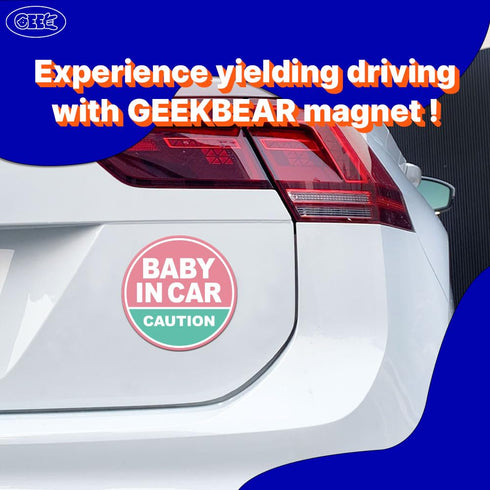 GEEKBEAR Baby in Car Vehicle Magnet - Colorful, Reflective, Weather-Resistant - Circular 4.7 x 4.7 in (Light Pink/Turquoise)...