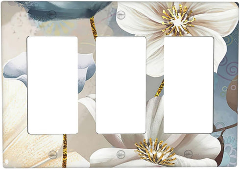 Flower 3-Gang Triple Rocker Wall Plate Decorative Light Switch Cover for Kitchen Bedroom Bathroom Farmhouse Switches Faceplate White Blue...