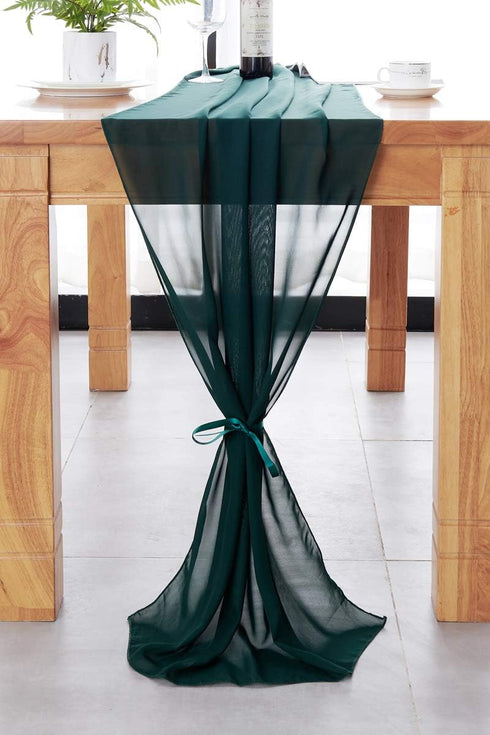 Dark Green Table Runner Chiffon Fabric Sheer 27X120 inches Long Table Linen for Wedding Party Banquets Bridal Home Table Arches Cake Table Decorat...