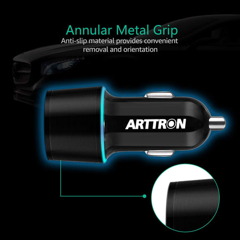 Fast USB Car Charger, Arttron Quick Charge 3.0 24W 4.8A Car Charger Adapter. with 3ft USB Type C &Micro 2 in 1 Fast Charging Cable,for iPhone/Sams...