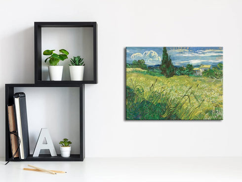 Wieco Art Modern Abstract Giclee Canvas Prints Wall Art Green Field 1889 by Van Gogh Famous Oil Paintings Reproduction Artwork Stretched and Frame...